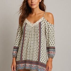 My Michelle Dress Womens S Cold Shoulder Boho Peasant Short Flowy Beach Coquette